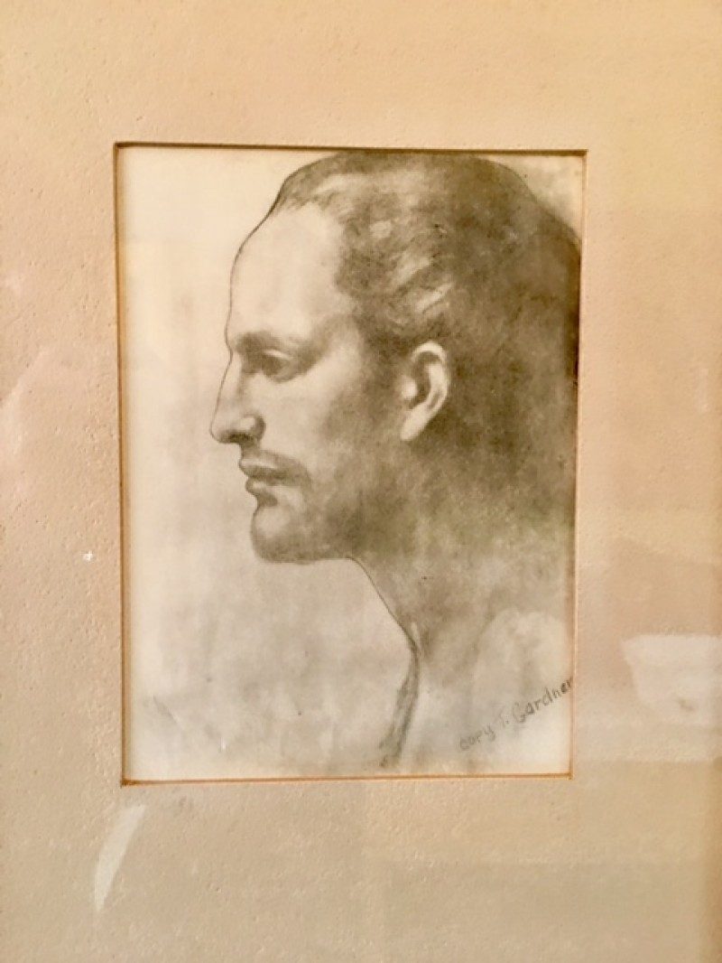 Gardner Portrait Drawing. Signed & incribed 'Copy T. Gardner'. Have researched but cannot find artist nor more info. Date & origin unknown. Purchased in antique shop in New York in mid 90’s. Measure 9 width x 11 inches height with frame. Back of frame has sticker: 'Victor Doyle Framing / San Diego, Calif.' $150 Framed.