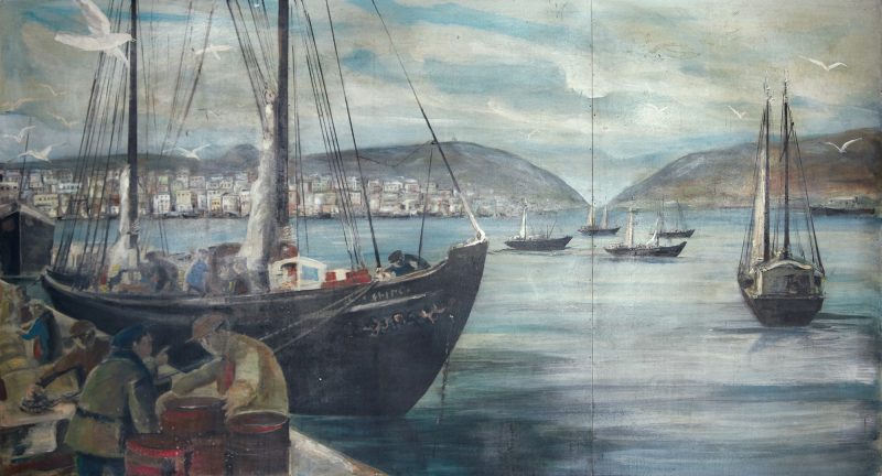 Canadian School (Unknown Artist), St. John’s Harbour, Oil on three panels, 63.25 x 116.5 ins ( 160.7 x 295.9 cms ), Estimated: $2,000.00 - $3,000.00