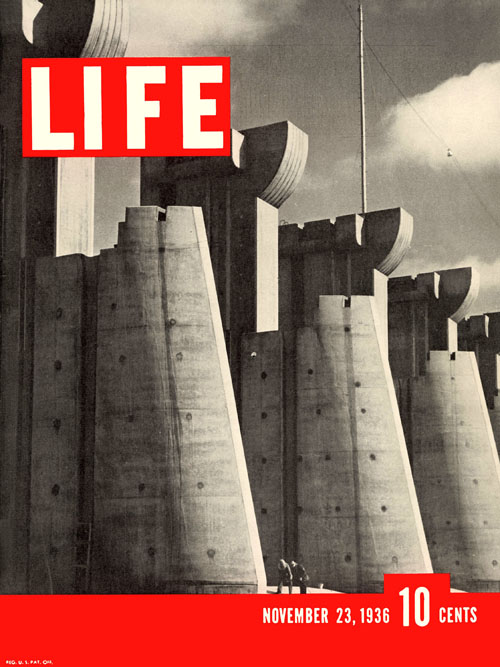 Margaret Bourke-White (New York, USA: 1904-1971), Fort Peck Dam, Montana, 7 x 9 inches, 1936. First Issue of Life Magazine, 1936. (Not an item for sale. Reference only).