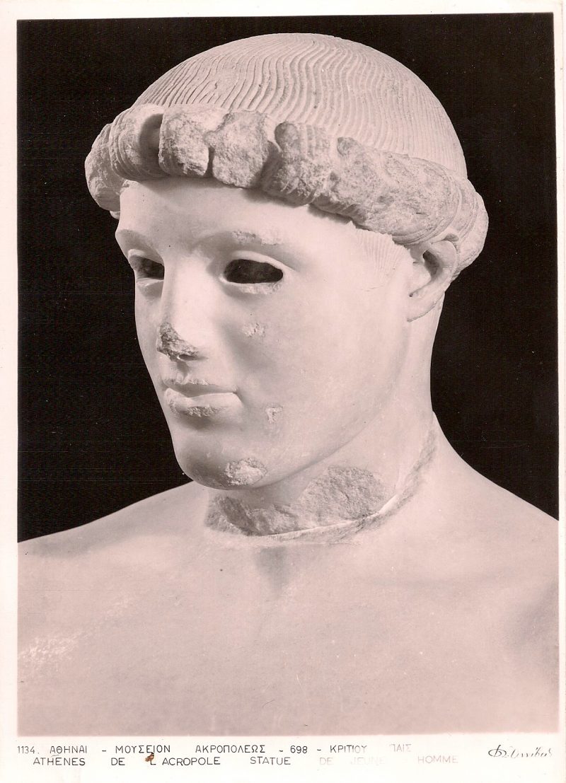 Athene de l'Acropole - Statue de l'Homme. Authentic Vintage Photographic Postcard, 1940-50's, Measures 4.5 x 5 inches (card sizes vary), Mild to no aging, SOLD.