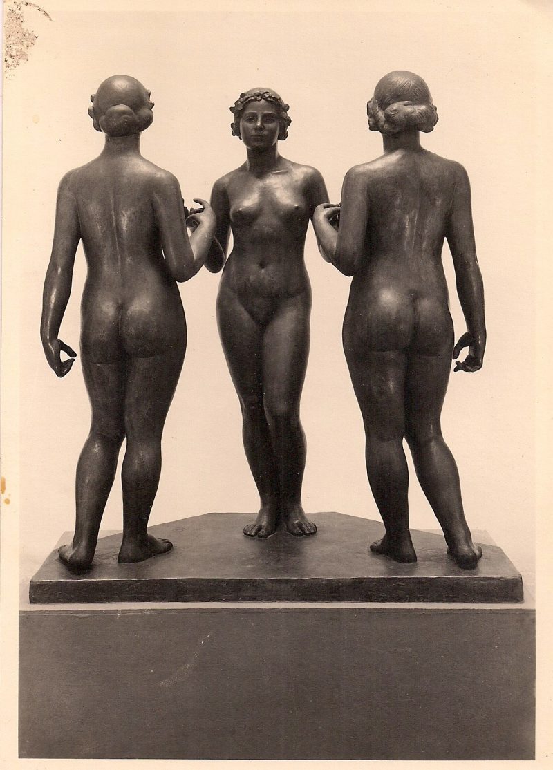 Les Trois Nymphes, Aristide Maillol (1861-1944), Berner Kunst Museum. Authentic Vintage Photographic Postcard, 1940-50's, Measures 4.5 x 5 inches (card sizes vary), Mild to no aging, SOLD 