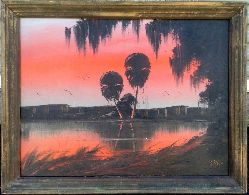 James Gibson (Born 1938), Devil Palms In a Red Sky, Oil On Upson Board, 57 X 74cm (Image), 76 X 93cm (Framed) 1965, Signed.