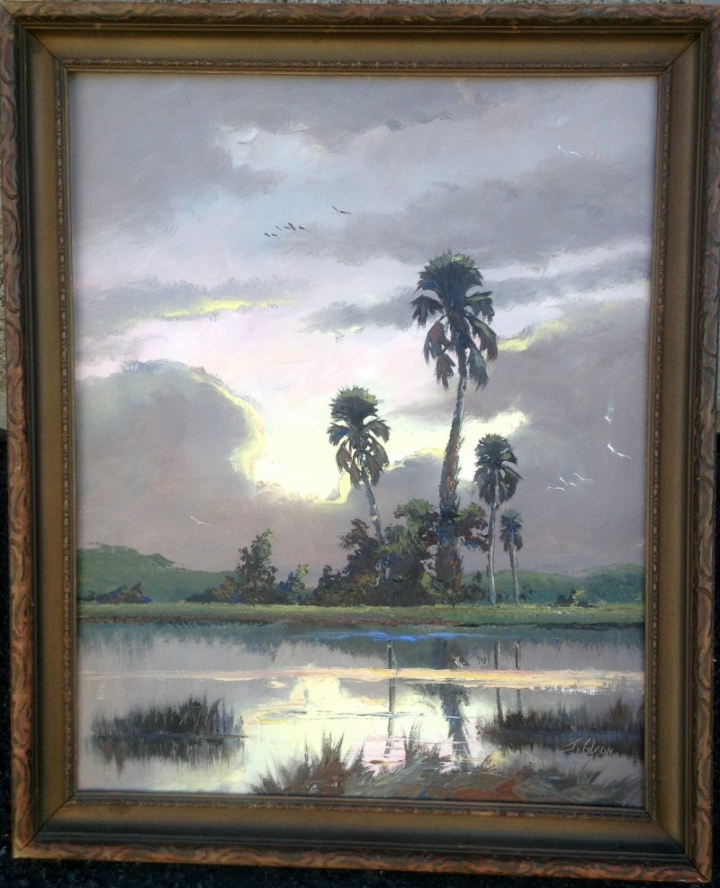 James Gibson,  Sunrise Palms, Oil On Canvas, 41 X 51cm (Image), 56 X 66cm (Framed), 1968, Signed.