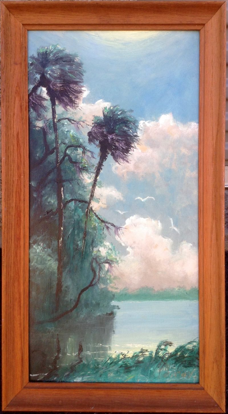 Lem Newton (1950-2014), Palms By Indian River #1, Oil On Masonite, 30 X 61cm (Image), 45 X 76cm (Framed), 1990, Signed.
