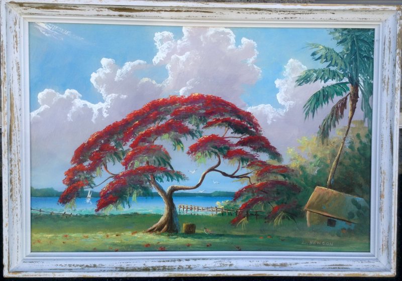 Lemuel 'Lem' Newton (1950-2014), Flamboyant Royal Poinciana Tree, Oil On Masonite, 61 X 92cm (Image), 81 X 112cm (Framed), 2005, Signed, On Loan To Art In Embassies