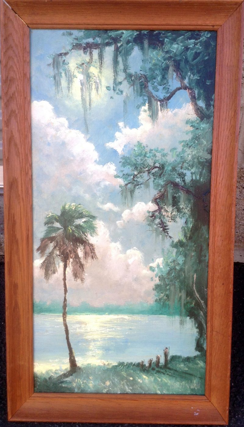 Lemuel 'Lem' Newton (1950-2014), Palms By Indina River #2, Oil On Masonite, 30 X 61cm (Image) 45 X 76cm (Framed), 1990, Signed.