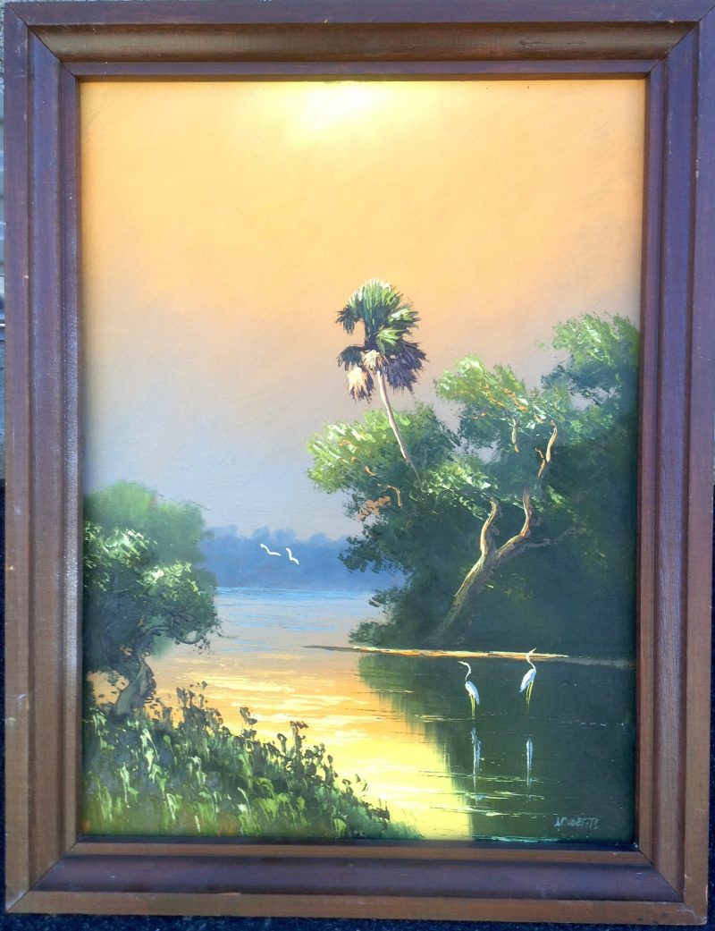 Livingston 'Castro' Roberts (1941-2004), River Bend At Sunset, Oil On Upson Board, 45 X 61cm (Image), 64 X 79cm (Framed), 1966, Signed.