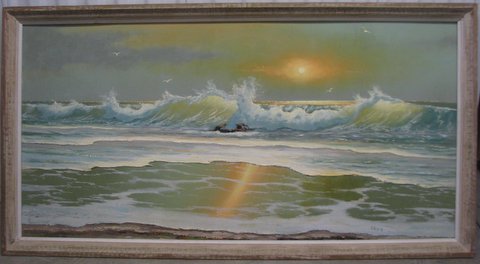 Sam Newton (Born 1948), Sunrise Surf, Oil On Upson Board, 61 X 122cm (Image), 81 X 142cm (Framed), 1978, Signed.