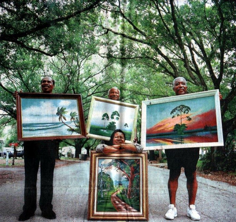 Some of the original Florida Highwaymen.
Left to right: Willie Reagan, Isaac Knight, Rodney Demps, Mary Ann Carroll in foreground. Unknown Photographer.