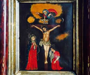 Antique Religious Painting Holy Crucifixion