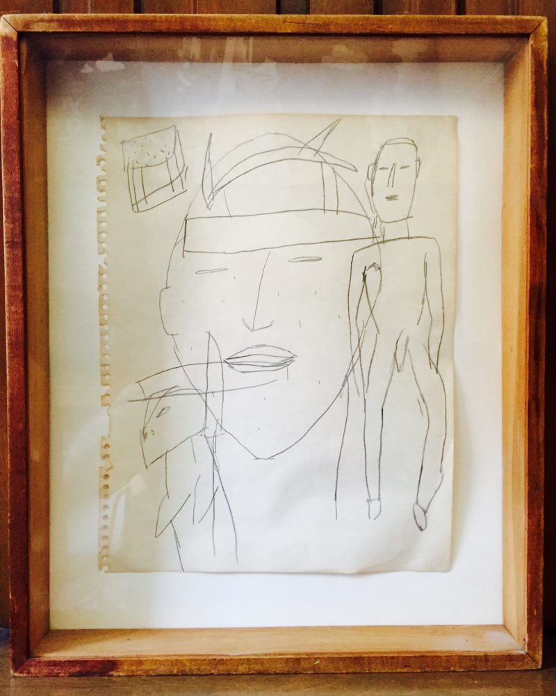 James Brown (1952), Pencil on Paper, Framed in Found Shadowbox.