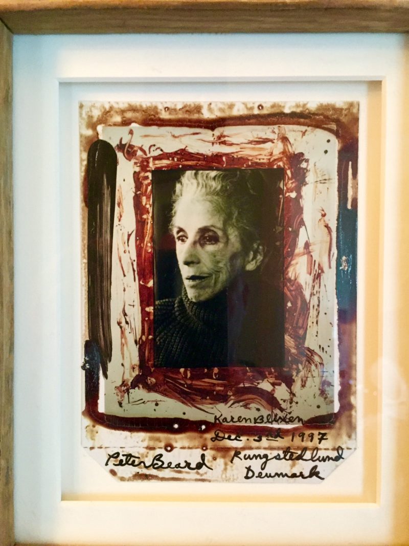 Peter Beard (New York, USA: Born 1938), 'Karen Blixen', Professional Polaroid, signed, titled, dated and variously inscribed in ink and blood, 4 x 6 inches. Hand-drawn self-portrait of the artist, and dedicted/inscribed to Guy Berube.