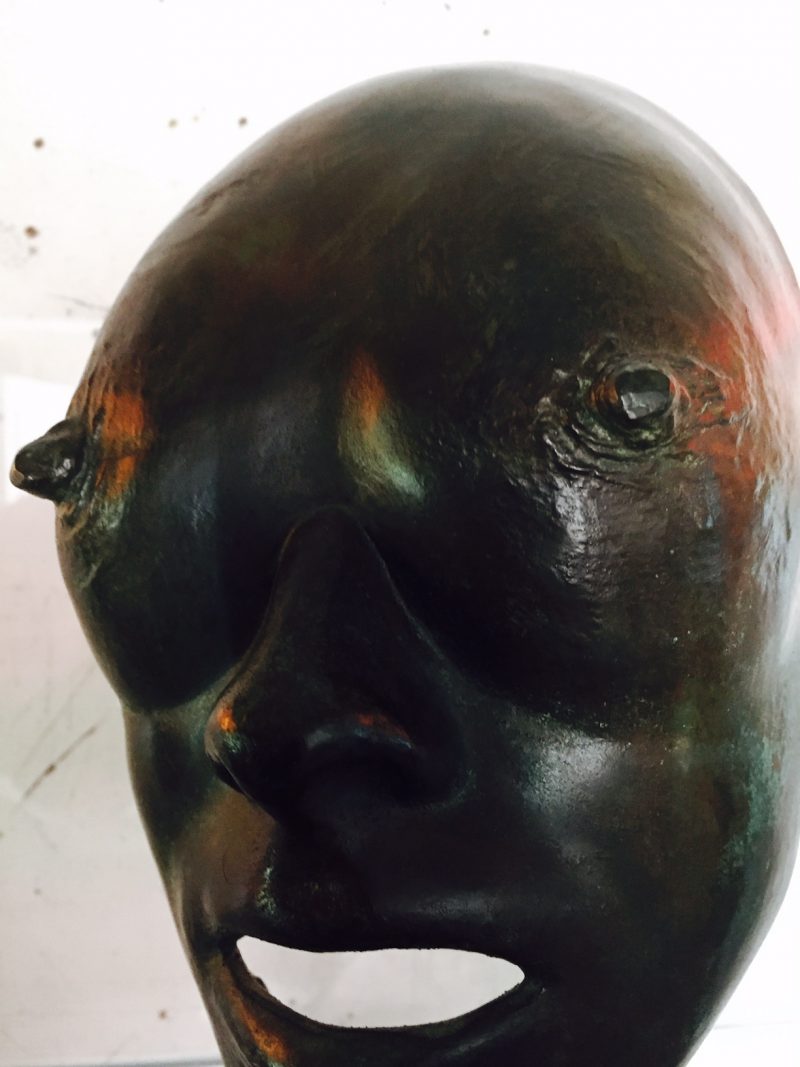 Unique 1979 Bronze Sculpture Breast Mask on stand, by Canadian artist Dale Dunning.