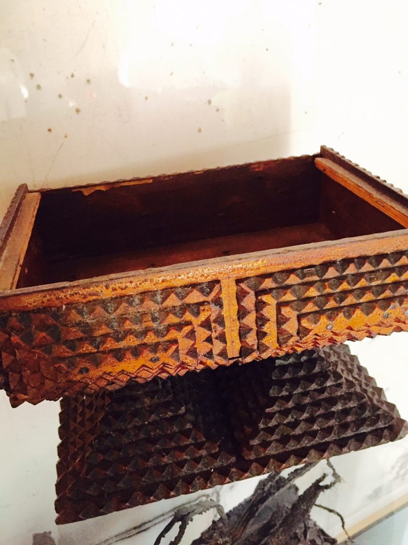 Impressive Deeply Layered Tramp Art Pyramidal Jewellery Box with Removable Matching Wood Lid.