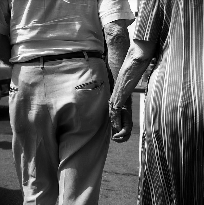 Vivian Maier, Chicago , Elderly Couple Holding Hands. Circa 1967-68.