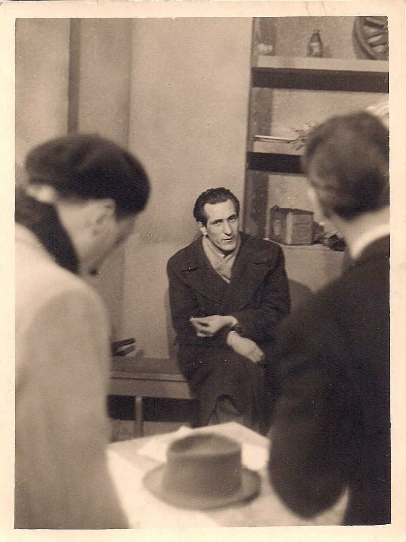 Original Sepia Toned Photograph of Italian film director Piero Tellini, on the set of the film 'Uno Tra La Folla' 1946. Sizes vary from  4.5 x 3.25 to 5.75 x 4 inches. Photographer unknown. 
