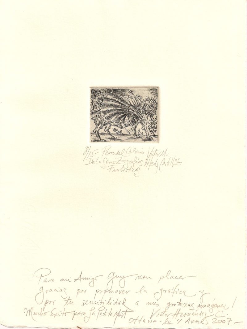 Victor Hernandez Castillo, Original Print. Signed, dated and dedicatd to his art dealer. 