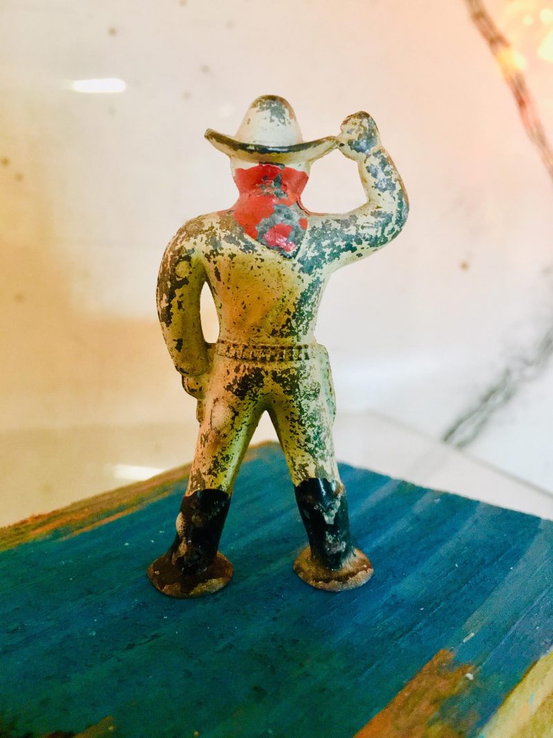 Antique Toy Cowboy, Metal, 1920's. 2.75 inches height x 2 inches width. (verso) SOLD.
