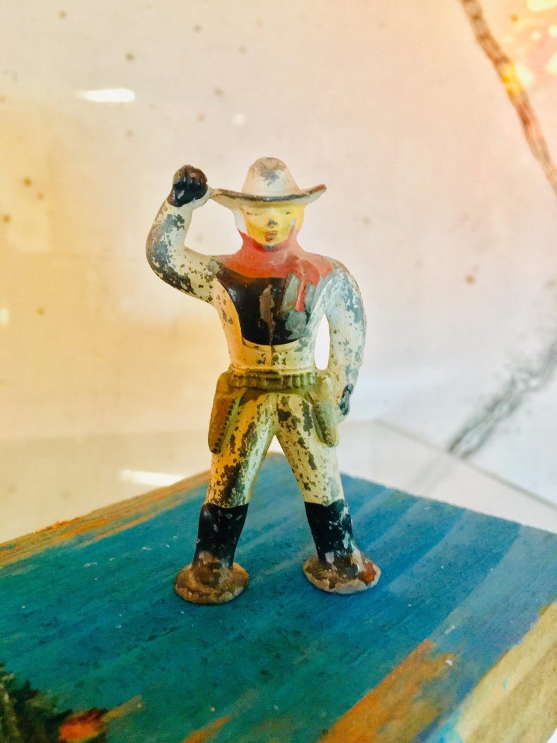 Antique Toy Cowboy, Metal, 1920's. 2.75 inches height x 2 inches width. SOLD.