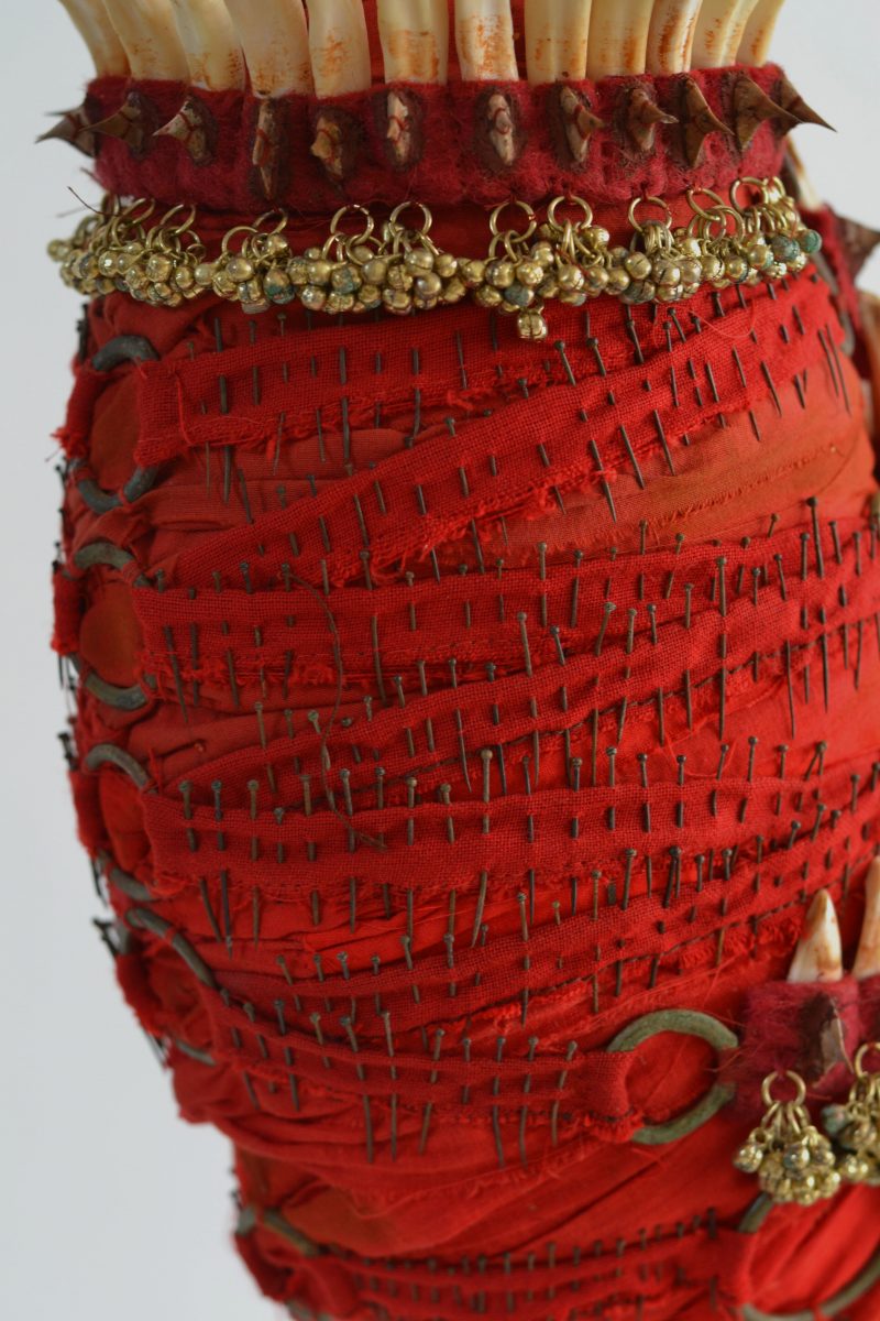 Red Fox (Vixen) 2019. Red Fox. Boar Teeth & Tusks. Rose Thorns. Vintage Japanese Fabric. Pins & Bridal Hoops 15th-19th Century. Indian Bells. $3800