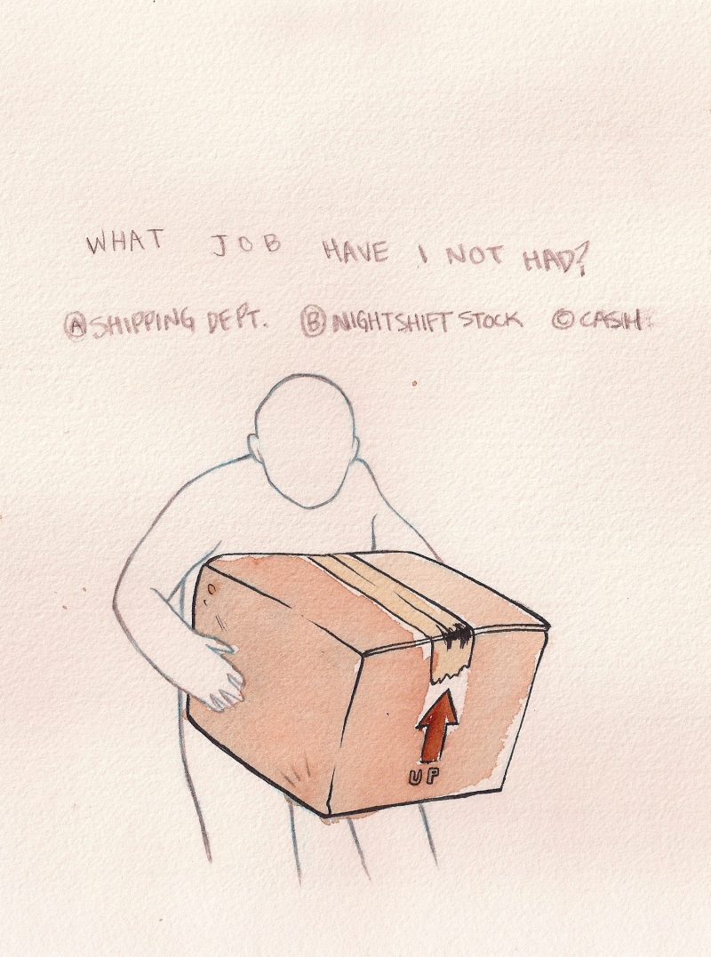 'What Job Have I Not Had'. (Front of Drawing). Measures 6 inches width x 8 inches height. Ink & Watercolor Drawing from the 2007 Box Set created by BEASTON aka Graham Robinson.$25