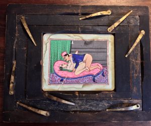 India Erotic Miniature Painting in Unique Frame