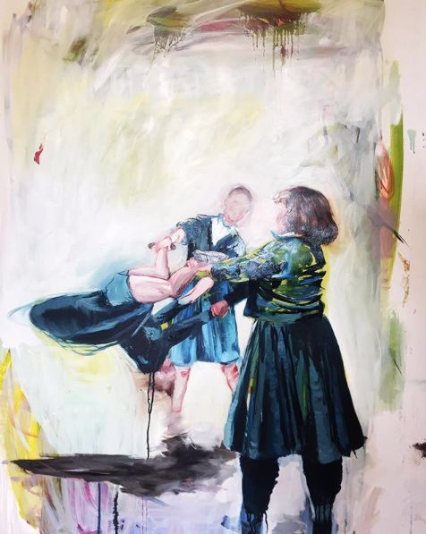 Sharon VanStarkenburg, 'It Depends on Who You Ask', 2019. Oil on Terraskin Paper, 30 x 26 inches. 
Created during the artist's residency at Chateau Orquevaux, France. $450.