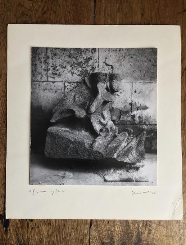 Jerome Hill. 'Fragment by Gaudi', 1957, Authentic Photograph, Measures 7.75 inches x 8.5 inches (print only) and 11 x 12 inches with backing (includes title, signature and year).Photo has 'unglued' from the mat. Image 1/5. USD$450.