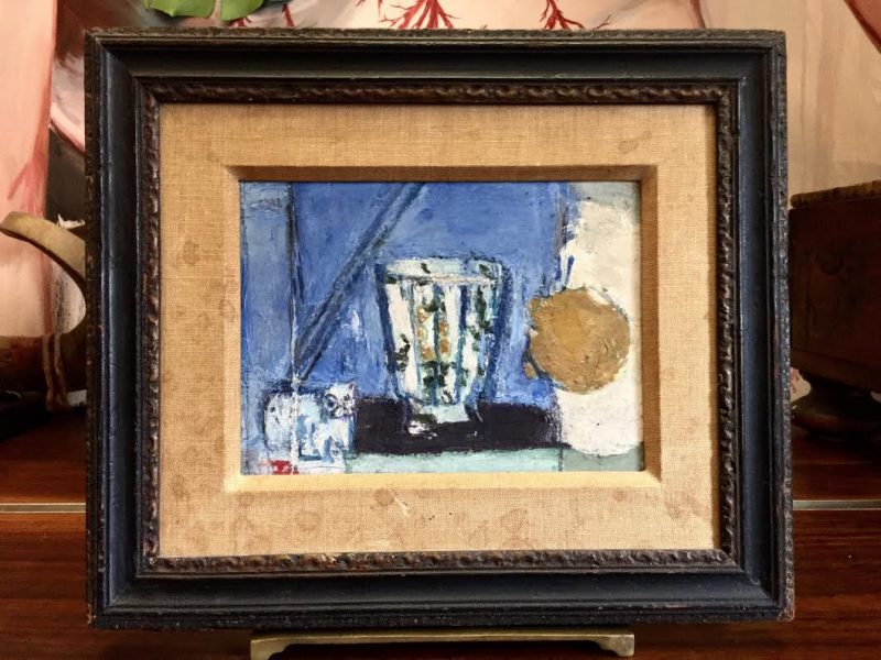 'La Tasse de Jerome', Jerome Hill, American (1905 - 1972), Oil on wood panel, 12.5 width x 11.75 height (measurements with authentic frame), circa 1940's.