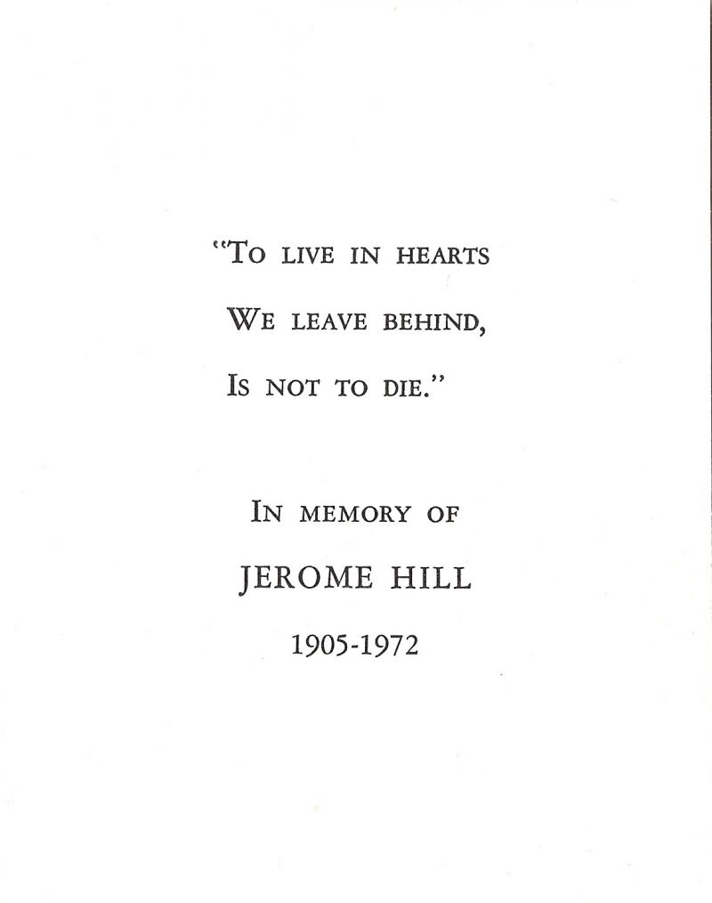 Jerome Hill Memorial Card. Measures 4 x 5 inches.