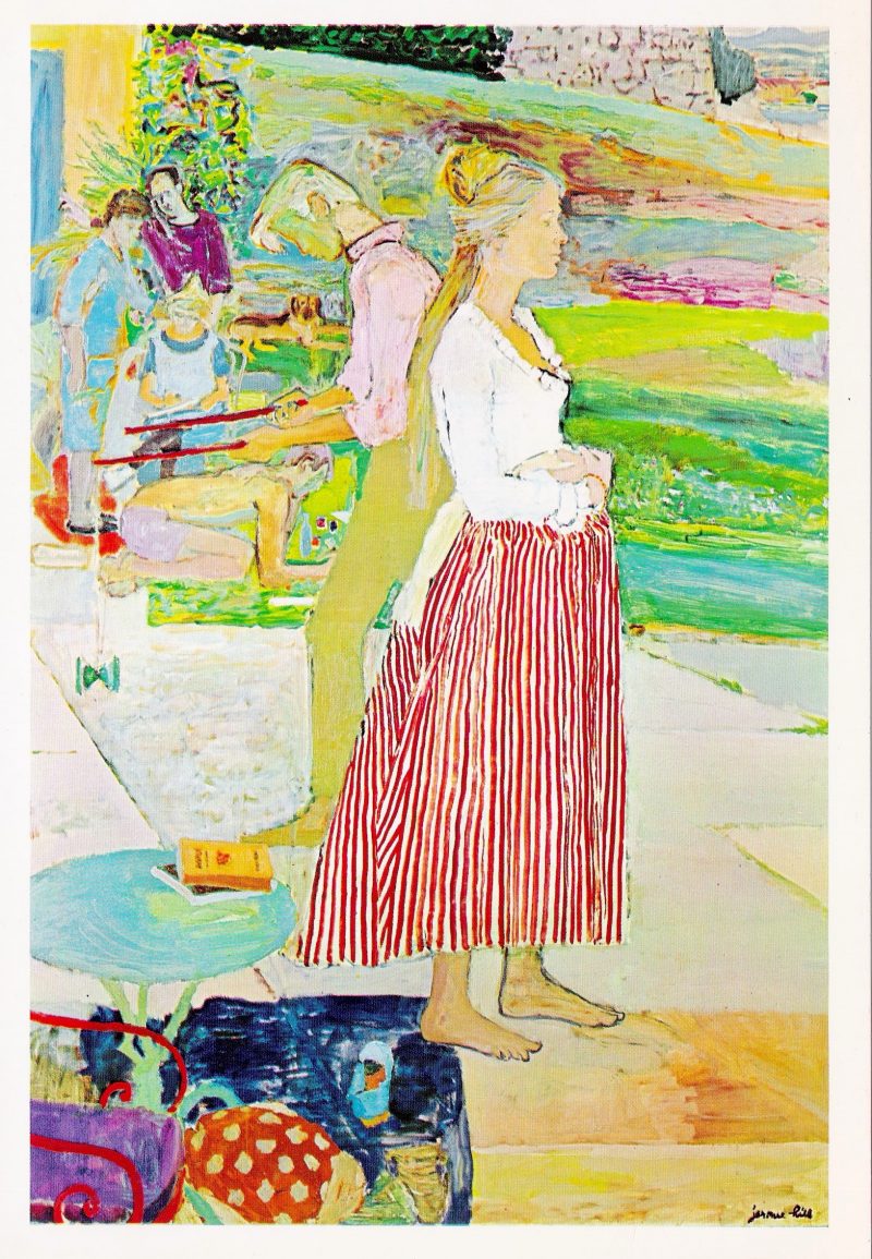 'The Striped Skirt' by Jerome Hill. Courtesy of Babcock Galleries, New York. Promotional card for exhibition. Measures 8  x 5.5 inches. 
