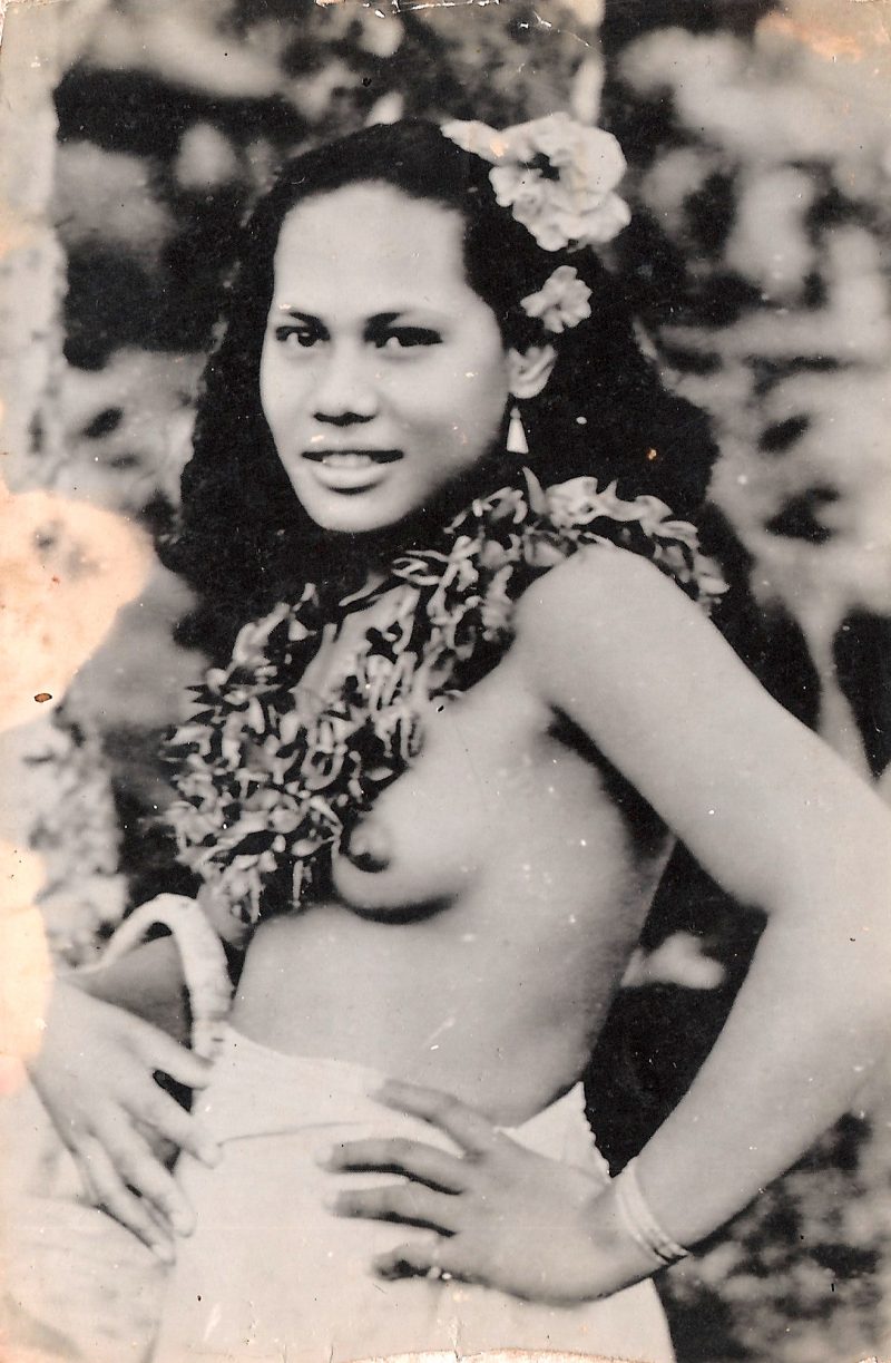 MidCentury Authentic Photograph of 'Beautiful Hawaiian Woman with Flowers', Measures 2.5 inches x 4 inches. Some visible aging, but remains its beauty. $55.