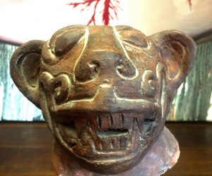 Jaguar Head Clay Ceramic Sculpture
