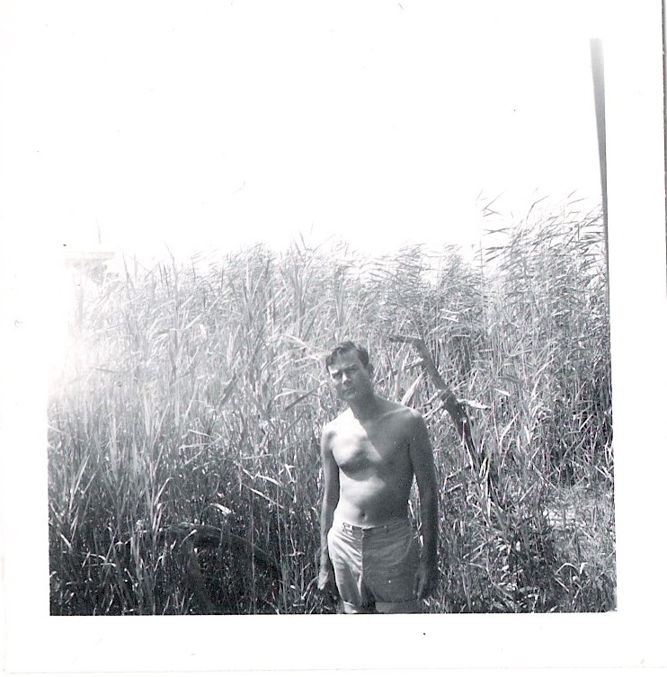 'Fire Island Series', Mid Century Authentic Photograph, Beautiful Man in Tall Grass', Dated 1946, Measures 2.5 x 2.5 inches. SOLD.