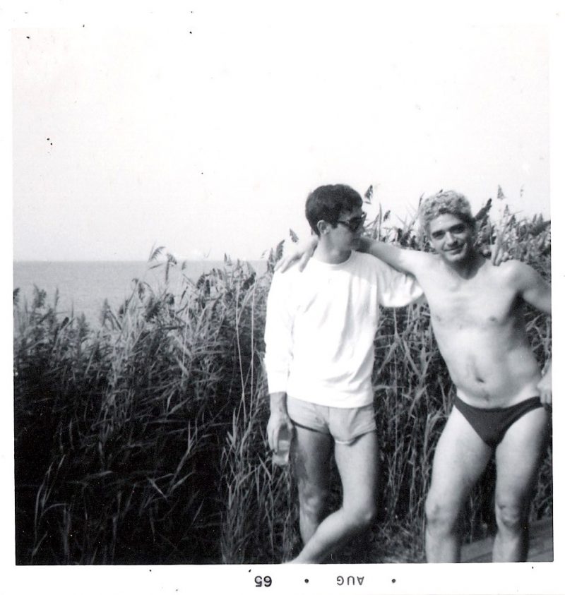 'Fire Island Series', Mid Century Authentic Photograph, 'Friends; One in Speedo & the other with Monster Package', Dated August 1965, Measures 3.5 x 3.5 inches. SOLD.