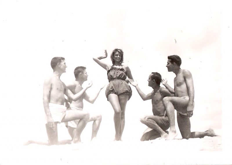 Mid Century Authentic Photograph, 'Besties Posing Gloriously on the Beach', Dated 1946. Posing is Jeanne Owens: athlete, artist, bohemian New Yorker, former Olympic medal winner in 1938. Measures 3.25 x 5 inches. SOLD..