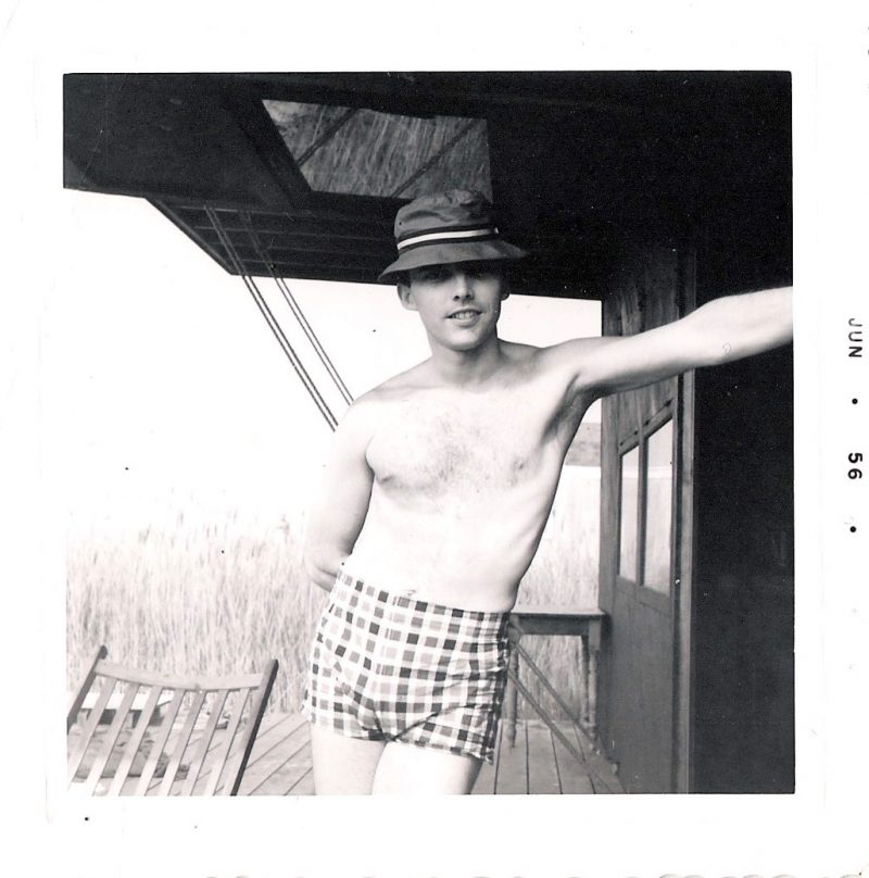 'Fire Island Series', Mid Century Authentic Photograph, 'Confident Man in Fab Shorts & Hat', Dated June 1956, Measures 3.5 x 3.5 inches. SOLD.