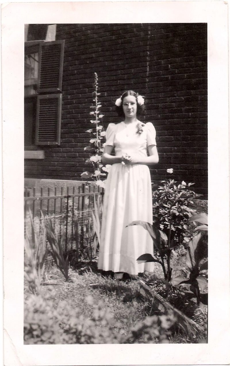 Vintage Anonymous Photograph, Young Lady in Bride Maid's Dress in Garden', Handwritten 'Juin 47', Measures 3 x 4.75 inches. $15