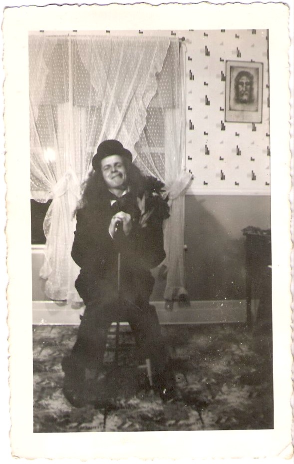 Vintage Anonymous Photograph, 'Dude in Costume, next to Portrait of the Shroud of Turin & Fab Wallpaper', Measures 3 x 4.5 inches. $15