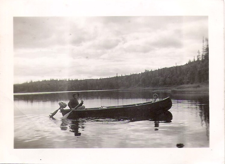 Vintage Anonymous Photograph, 'Couple on Canoe', Handwritten 'Aout 1949', Measures 2.75 x  3.75 inches. $15