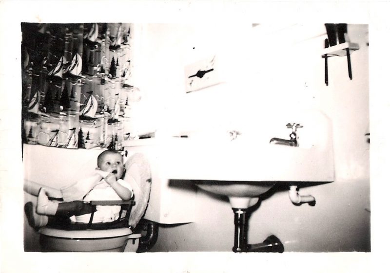 Vintage Anonymous Photograph, 'Baby Pooping & Sailboat Curtains', Measures 3.5 x 2.5 inches. $15