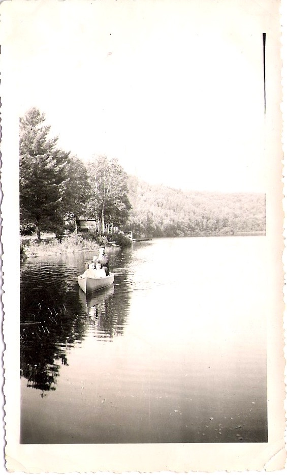 Vintage Anonymous Photograph, 'Friends Canoeing, Handwritten 'Juillet 1942', Measures 2.75 x 4.75 inches. SOLD.