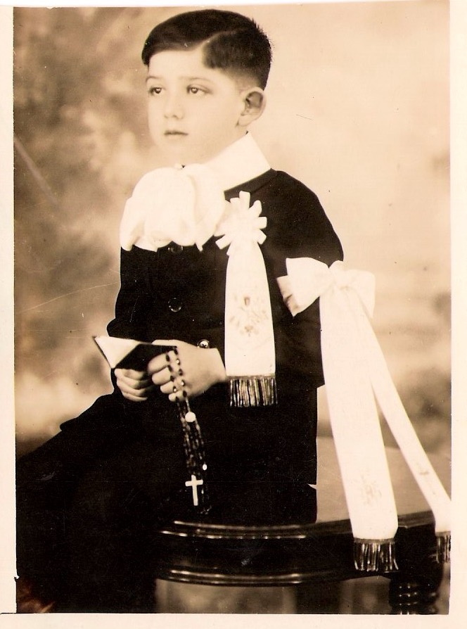 Mid Century Authentic Photograph/Postcard. 'Young Boy at Confirmation' (border cropped at top), Measures 3.5 x 4.5 inches. $20