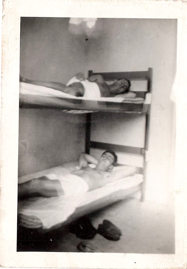 Mid Century Vintage Authentic Photograph, 'Buddies in their Bunk Beds'. 1940's. Measures 2.5 x 3.5 inches. From an American estate sale. SOLD.