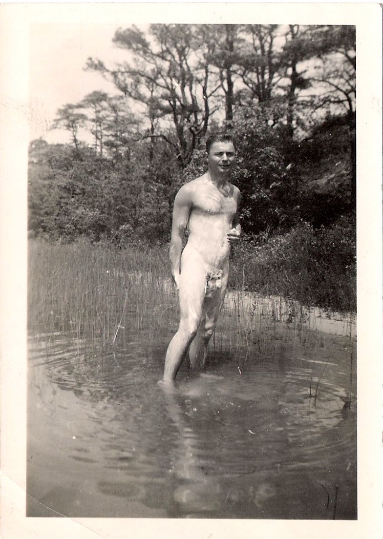 Vintage Nude Male, 2.5 x 3.5 inches, 'Soaping up the Goods', 1940's. SOLD