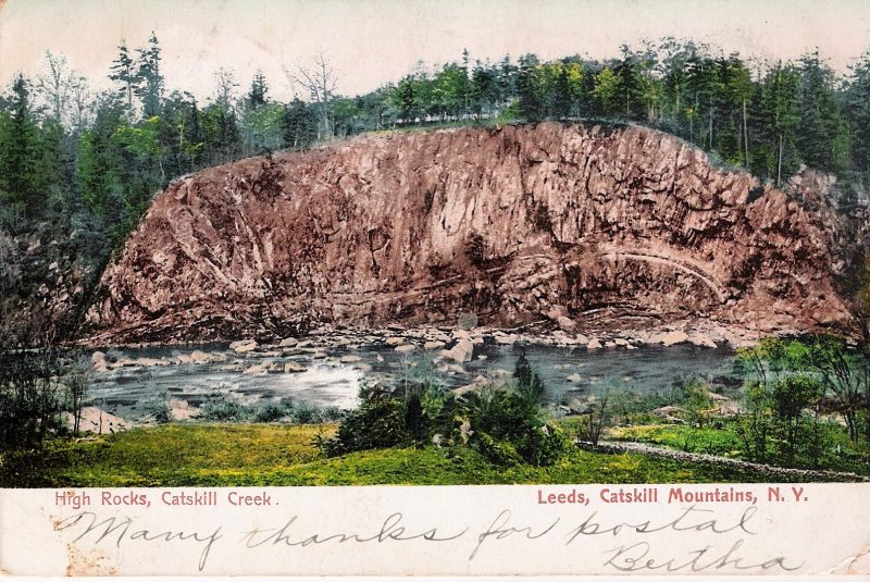 Mid Century Authentic Photo / Postcard, 'High Rocks, Catskill Creek / Leeds, Catskill Mountains, NY.' Postage and handwriting on the verso. Dated 1907. Measures 5.5 x 3.5 inches. $15