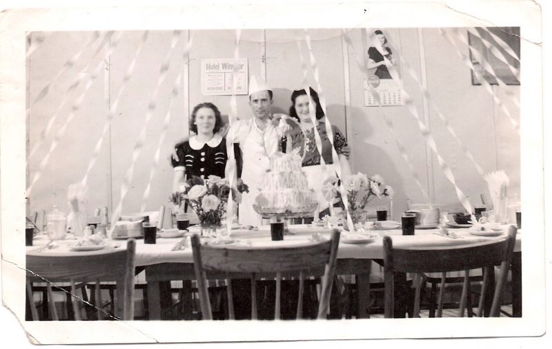 Vintage Anonymous Photograph, 'Staff & Table Set for a Wedding Reception', Handwritten on verso; 'The cook and the two waitresses beside the wedding table at Mary Gordon's wedding', Measures 4.5 x 2.75 inches. $15