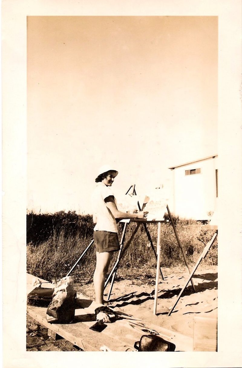 Vintage Anonymous Sepia Toned Photograph, 'Pretty Painter by the Beach House', Measures 3 x 4.75 inches. $15