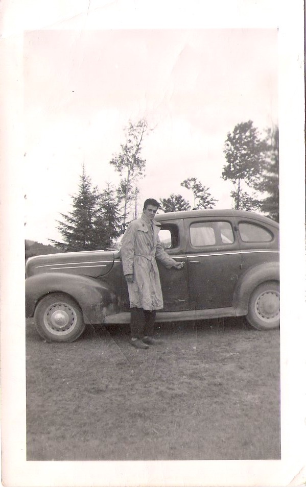 Vintage Anonymous Photograph, 'Dude in Raincoat with Car', Handwritten 'été 1949', Measures 3 x 4.75 inches. $15
