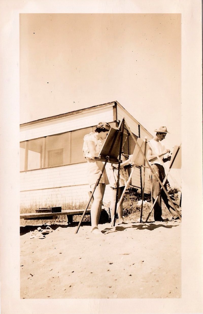 Vintage Anonymous Sepia Toned Photograph, 'Painters by the Beach House', Measures 3 x 4.75 inches. $15